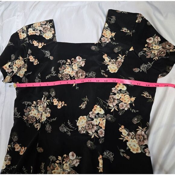 VINTAGE 90s dark floral cottagecore corset‎ back fit and flare grunge dress M - Picture 8 of 10